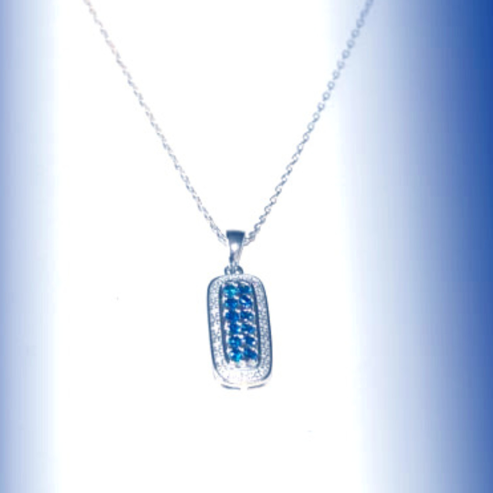 Bright blue sapphire and white sapphire necklace